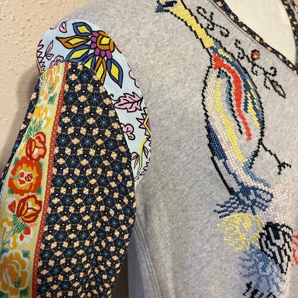 Sz XS John Mark Gray Mexican Embroidered Pea Hen Tunic Shirt - Picture 6 of 17